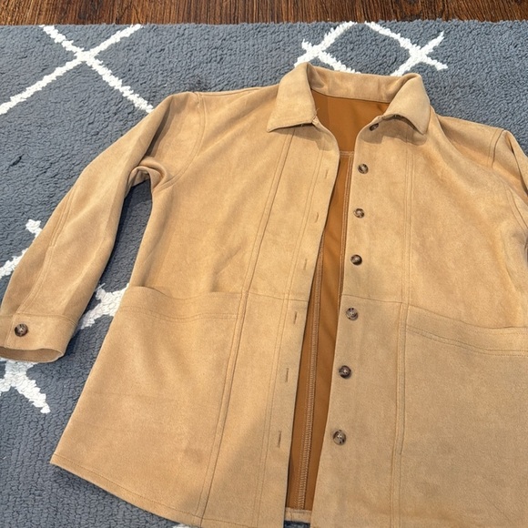 Amazon Camel Faux Suede Button Up Jacket - Picture 4 of 7